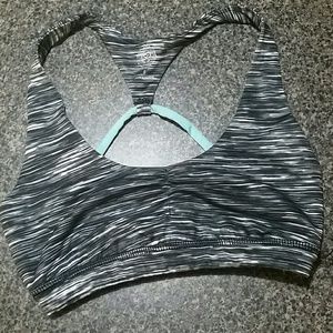 Black, white, blue sports bra